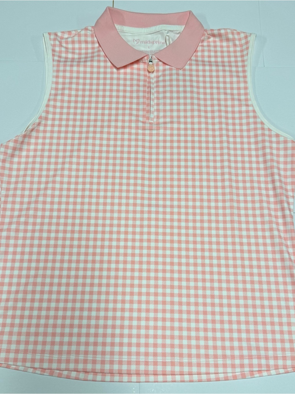 Midspring Pink Gingham Sleeveless Polo Top